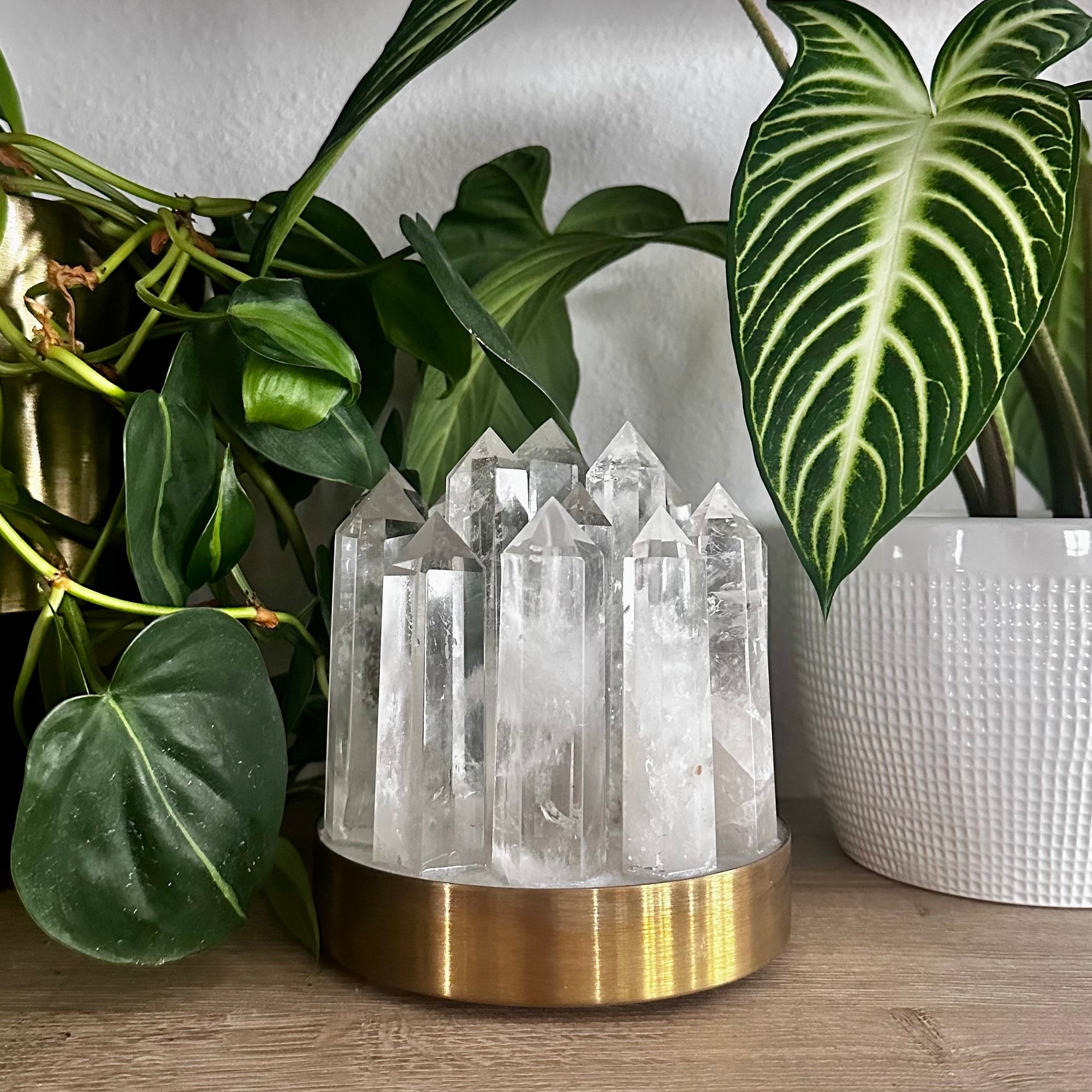 Clear Quartz Crystal Lamp – Natural Cluster on Brass Base