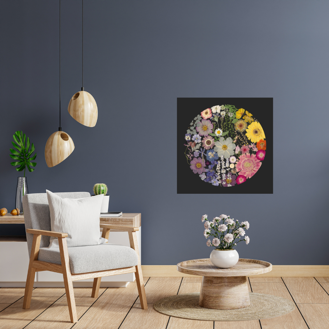 Rainbow Sherbet – Limited Edition Pressed Flower Art Print (14"x14")