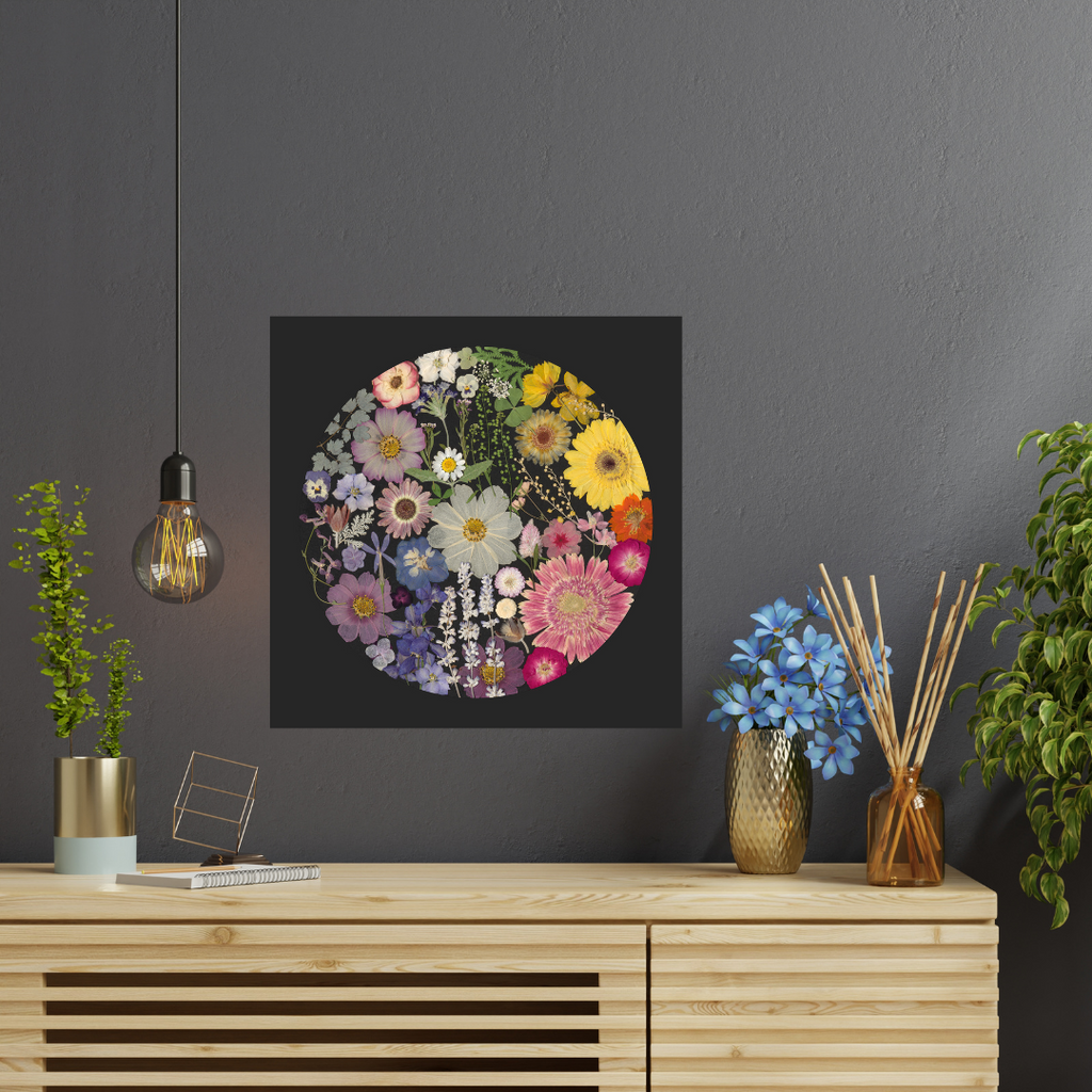 Rainbow Sherbet – Limited Edition Pressed Flower Art Print (14"x14")