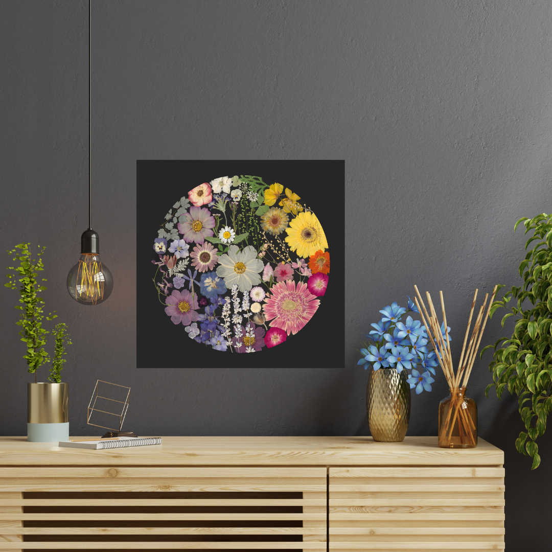 Rainbow Sherbet – Limited Edition Pressed Flower Art Print (14"x14")