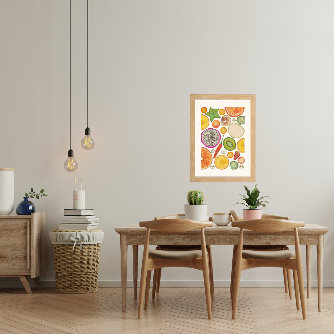 Farmer's Table - Pressed Fruits & Vegetables Art Print - (9"x12")