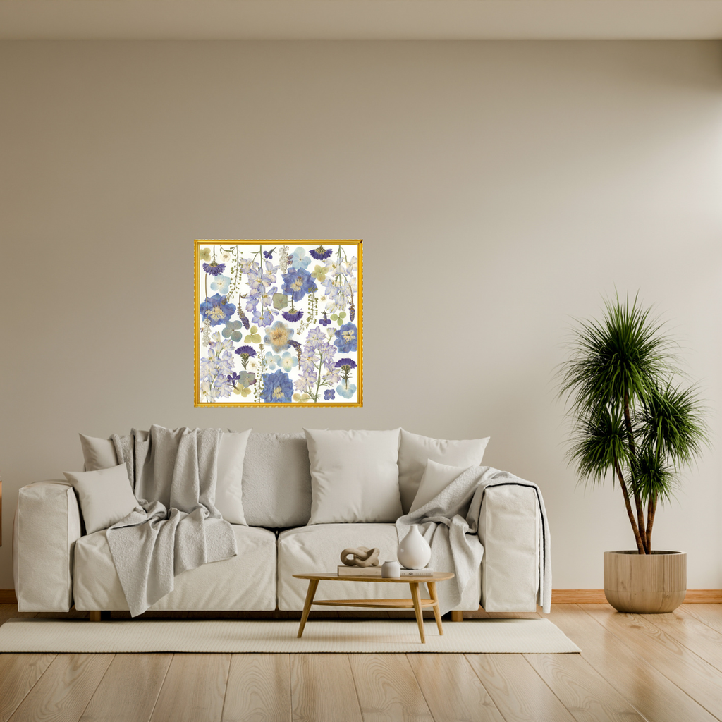 Blue Reverie – Limited Edition Pressed Flower Art Print (18x18)