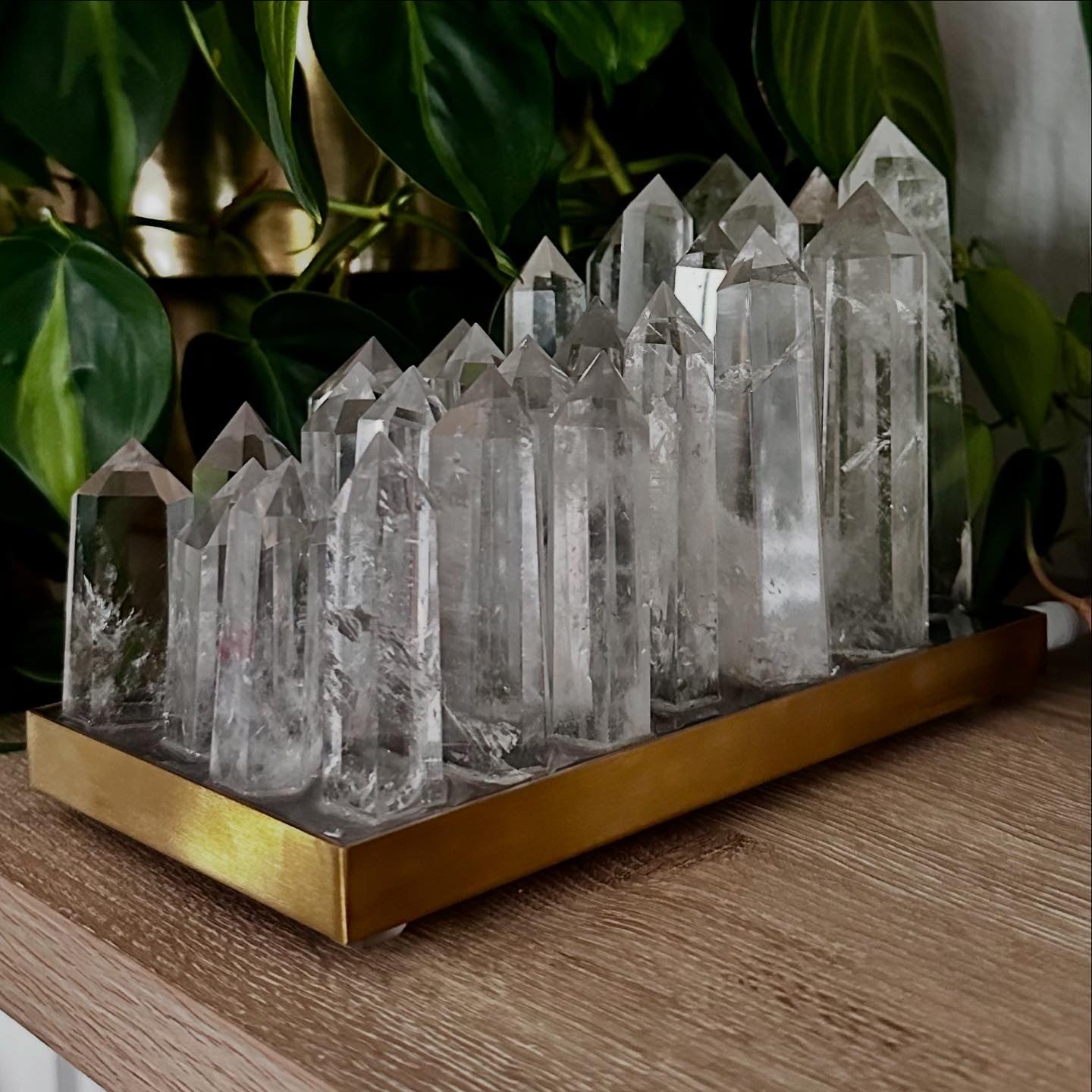 Clear Quartz Crystal Lamp – Natural Healing Crystal Points on Brushed Brass Base