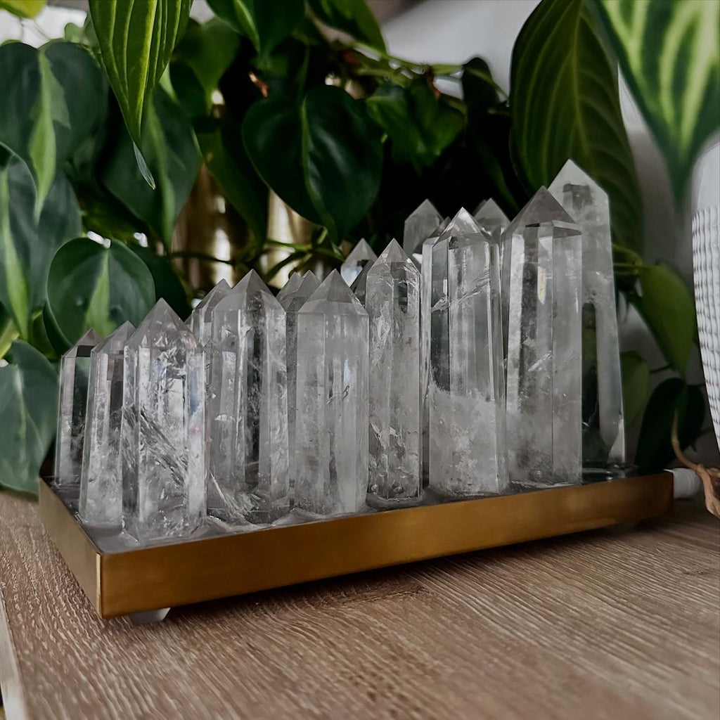 Clear Quartz Crystal Lamp – Natural Healing Crystal Points on Brushed Brass Base