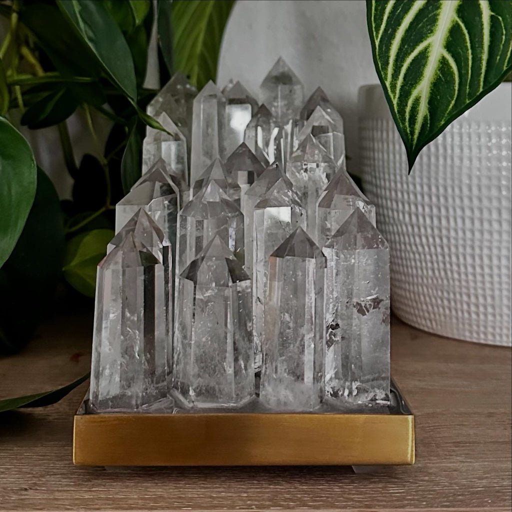 Clear Quartz Crystal Lamp – Natural Healing Crystal Points on Brushed Brass Base