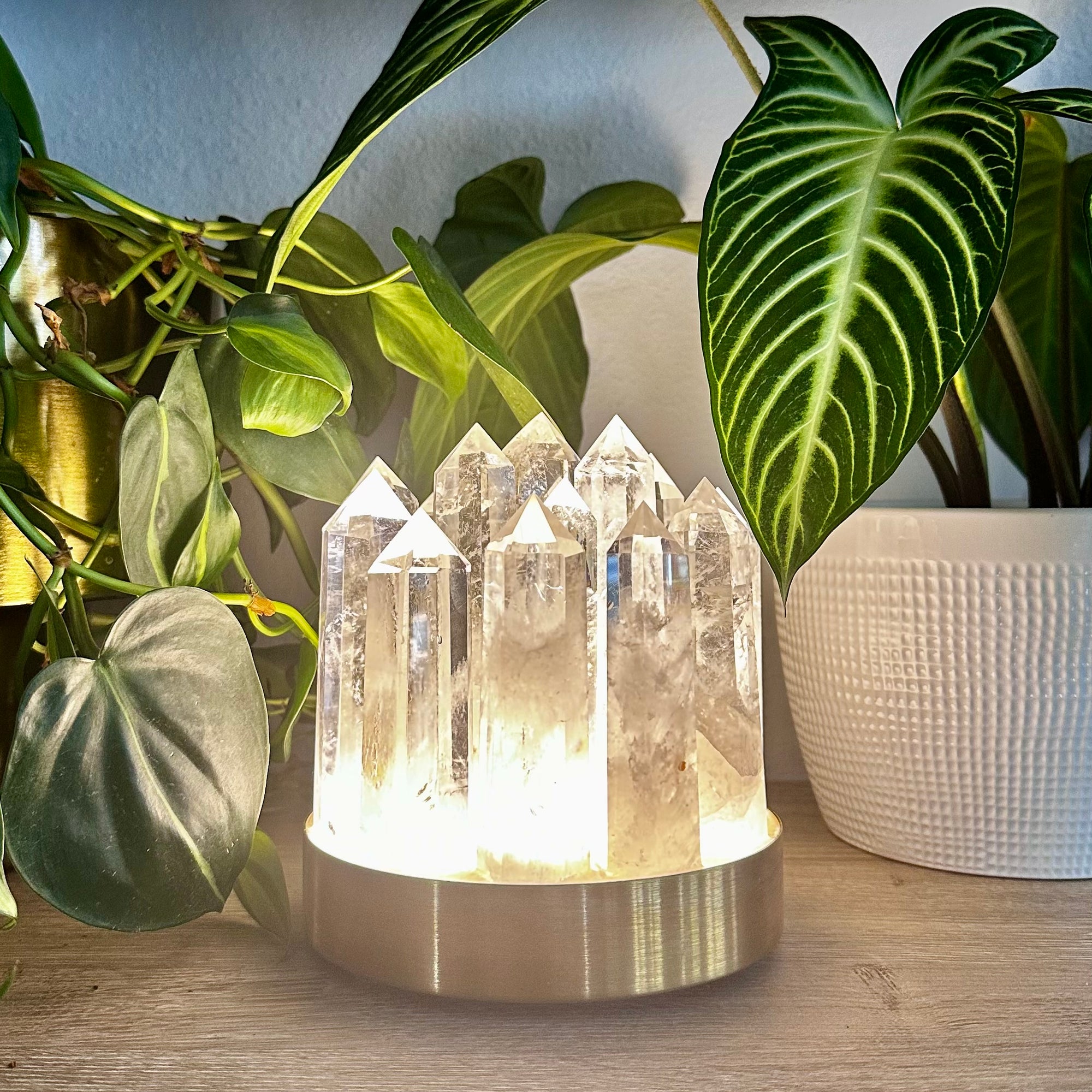 Clear Quartz Crystal Lamp – Natural Cluster on Brass Base