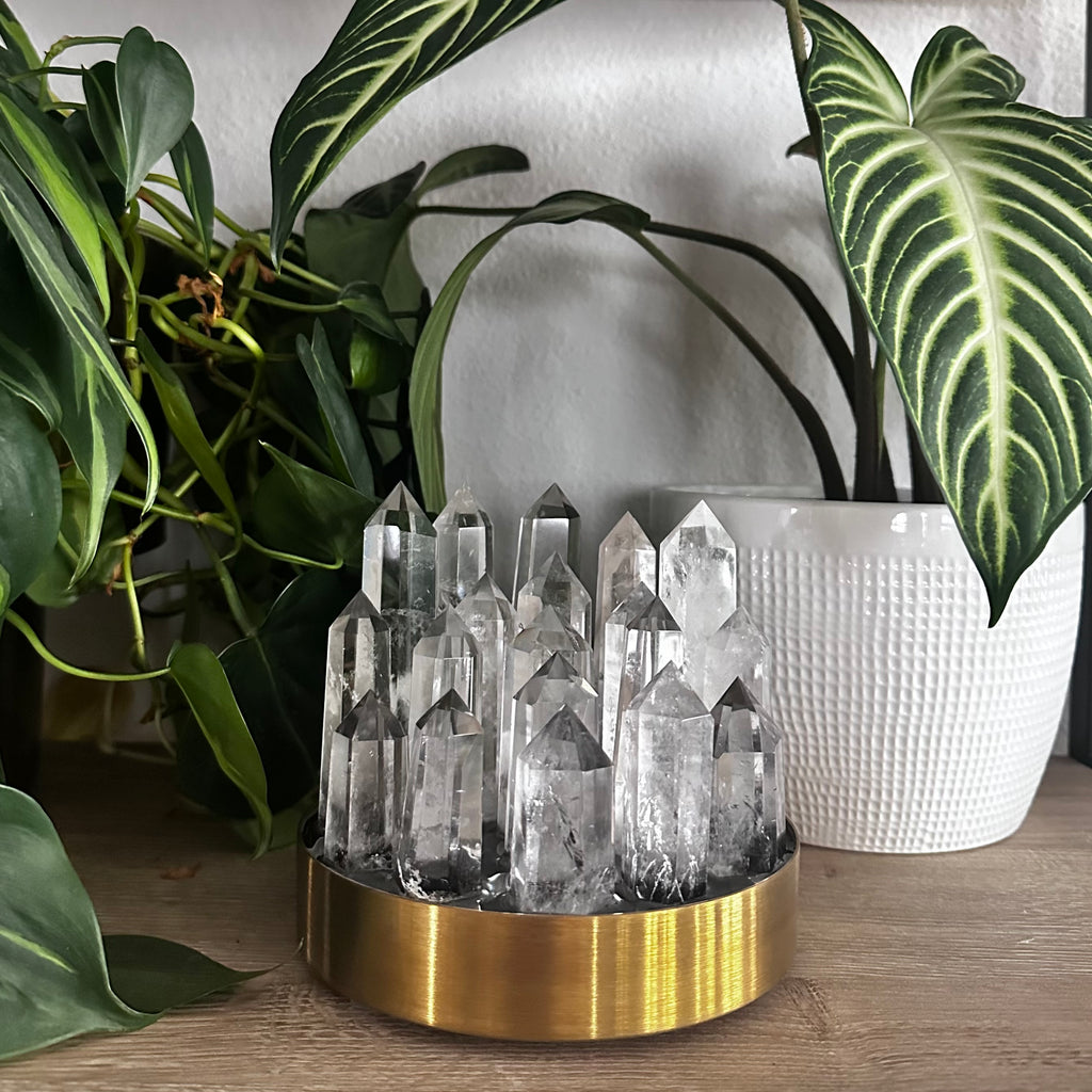 Small Clear Quartz Crystal Lamp – Natural Cluster on Brass Base