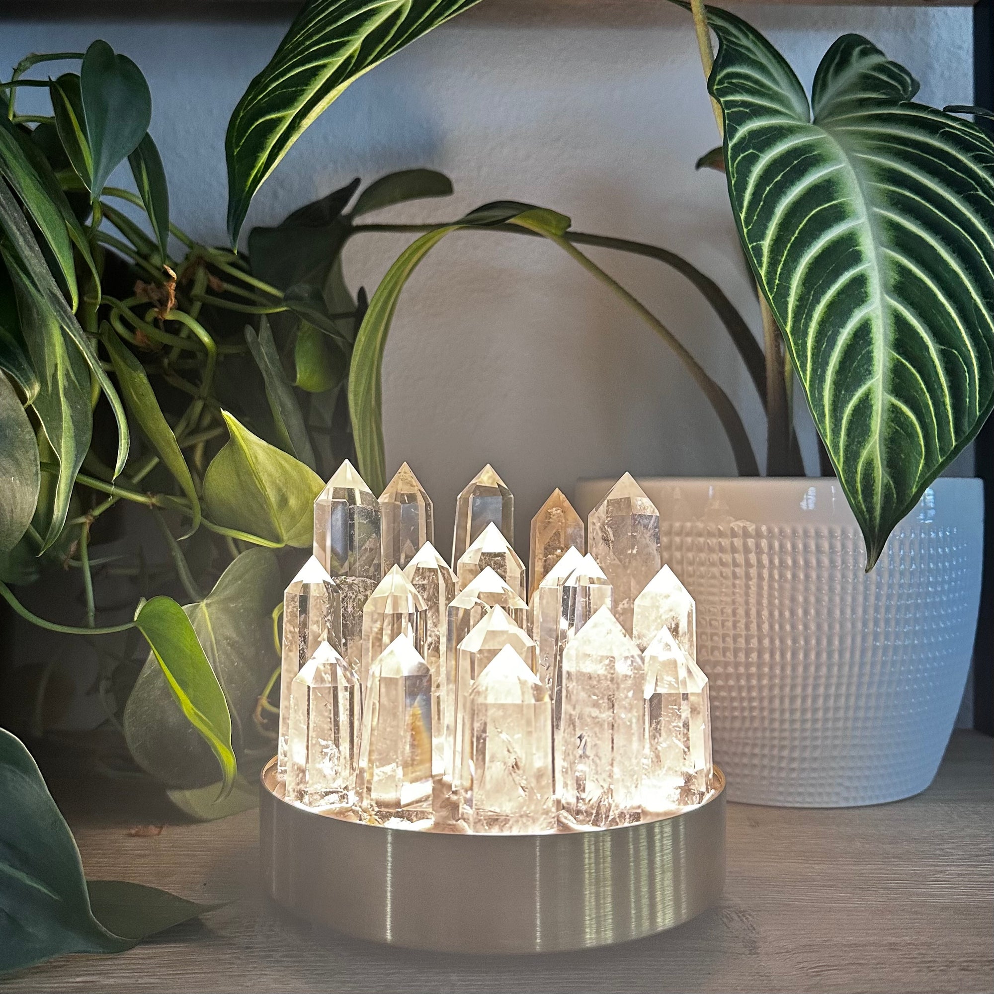 Small Clear Quartz Crystal Lamp – Natural Cluster on Brass Base