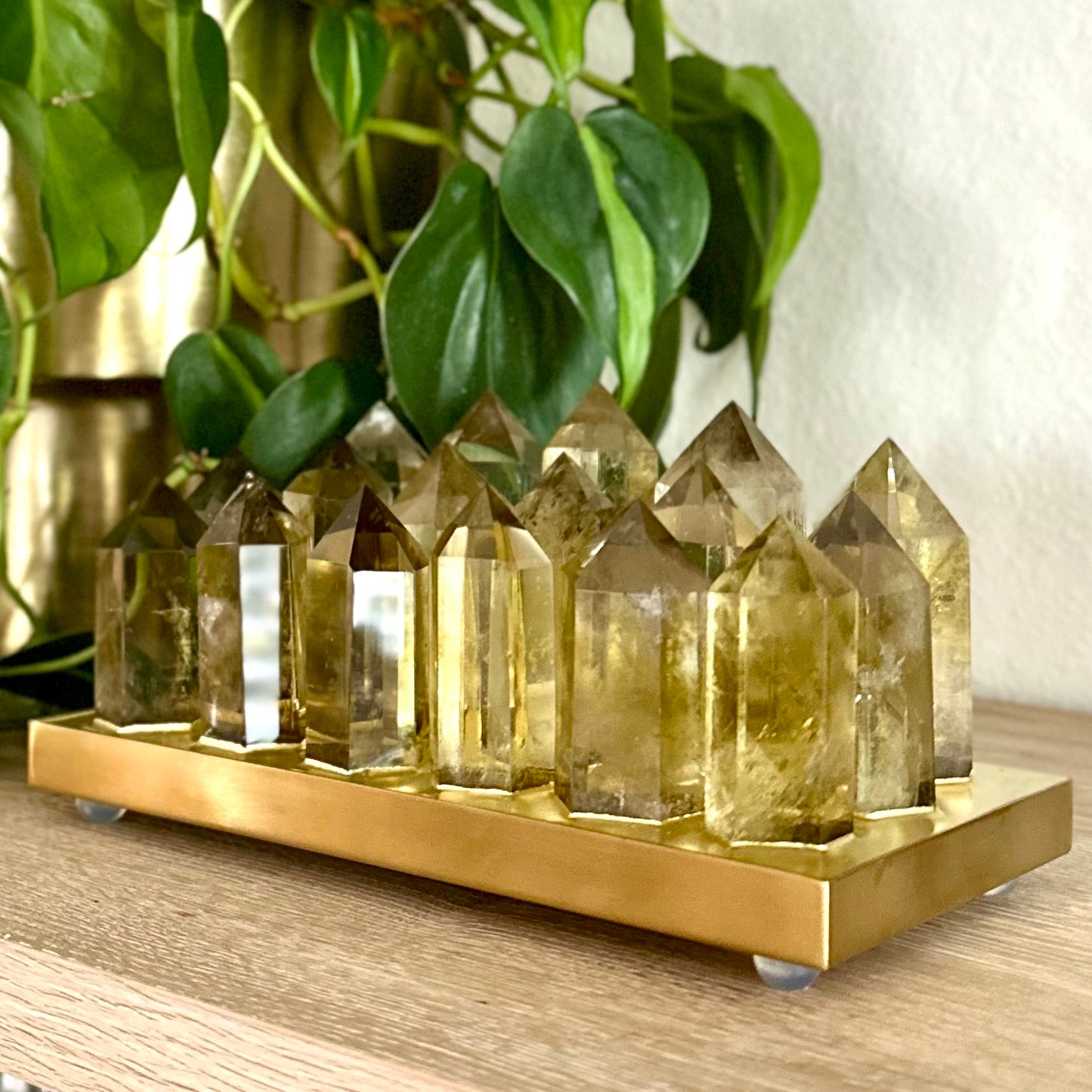 Citrine Crystal Tower Lamp – Handcrafted Gemstone Light with Brushed Brass Base