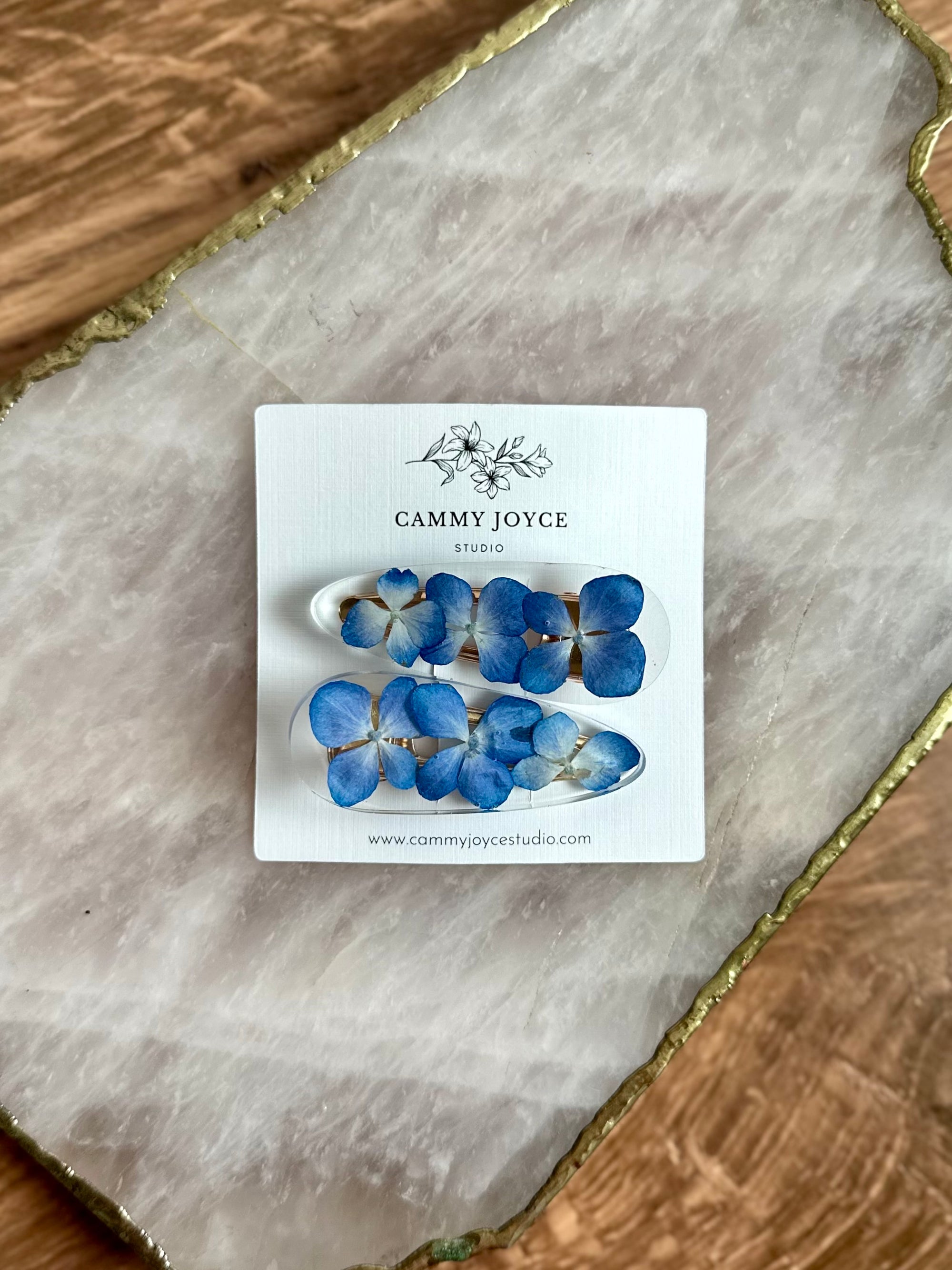 Resin Teardrop Hair Barrettes – Handcrafted with Real Flowers & Shells