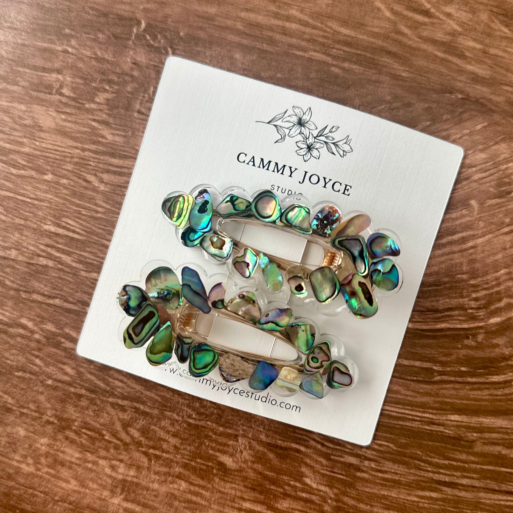 Resin & Abalone Shell Barrettes – Scalloped Teardrop Hair Clips