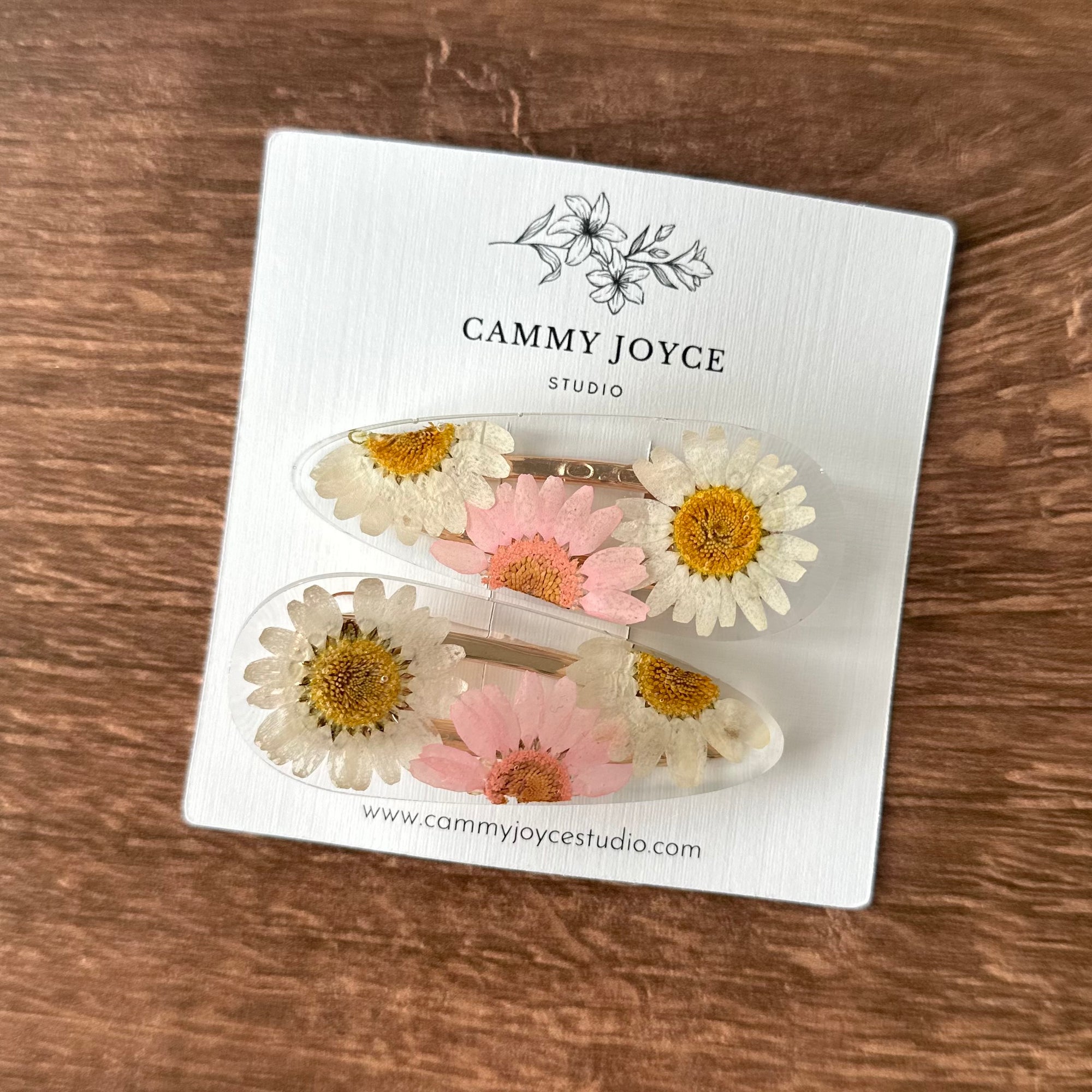 Resin Teardrop Hair Barrettes – Handcrafted with Real Flowers & Shells