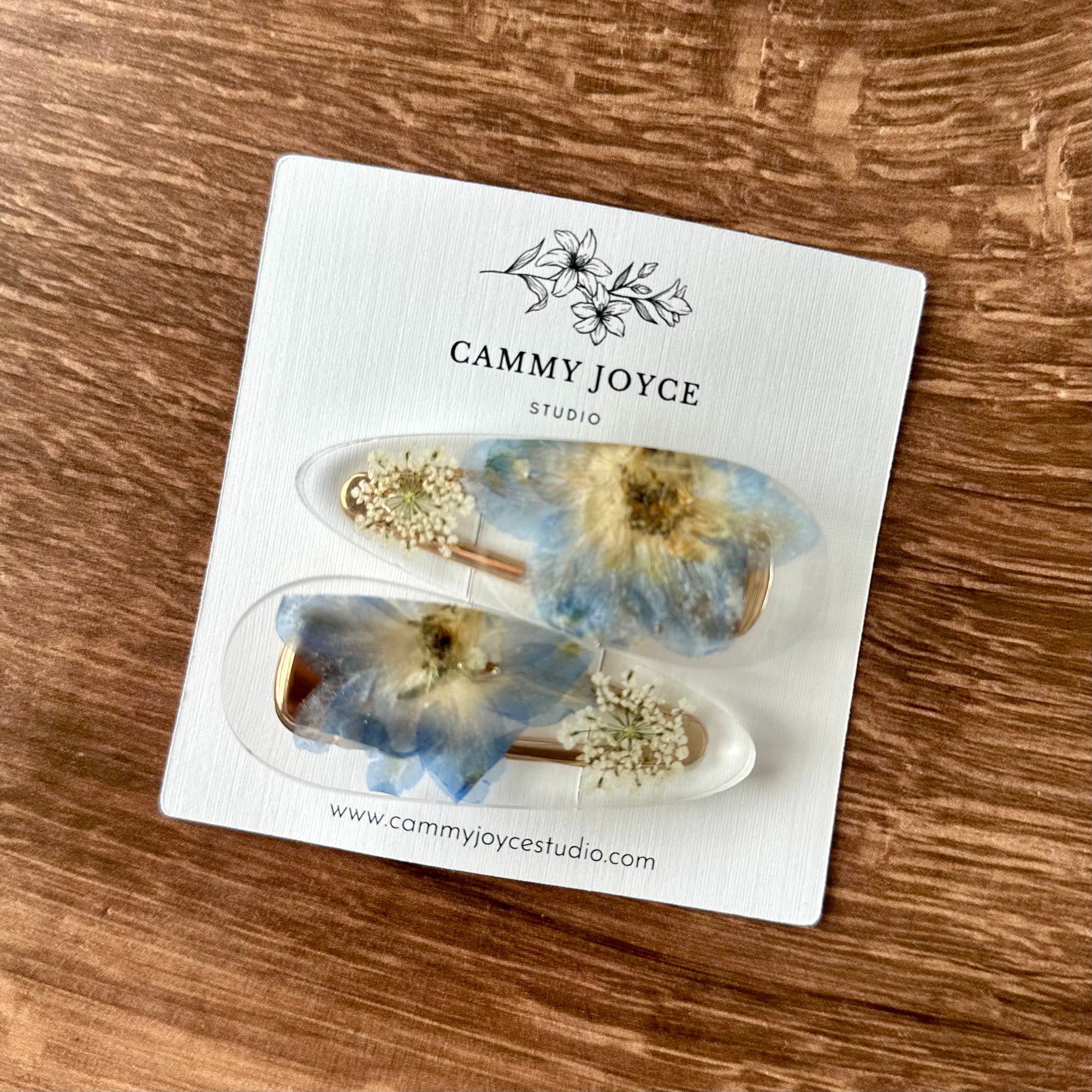Resin Teardrop Hair Barrettes – Handcrafted with Real Flowers & Shells