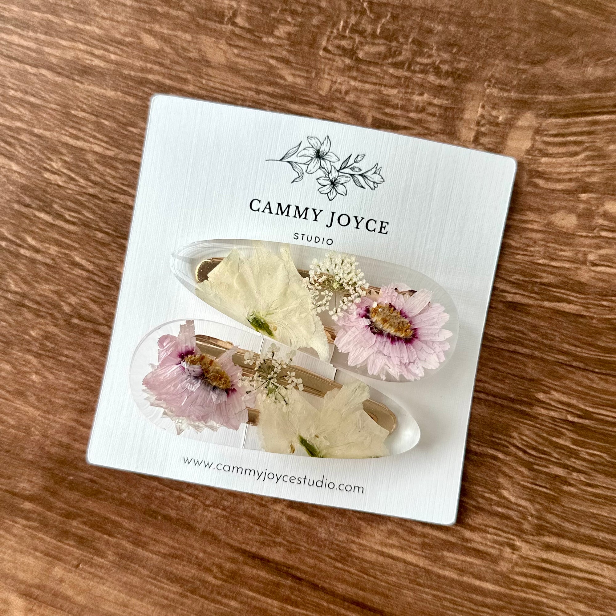 Resin Teardrop Hair Barrettes – Handcrafted with Real Flowers & Shells