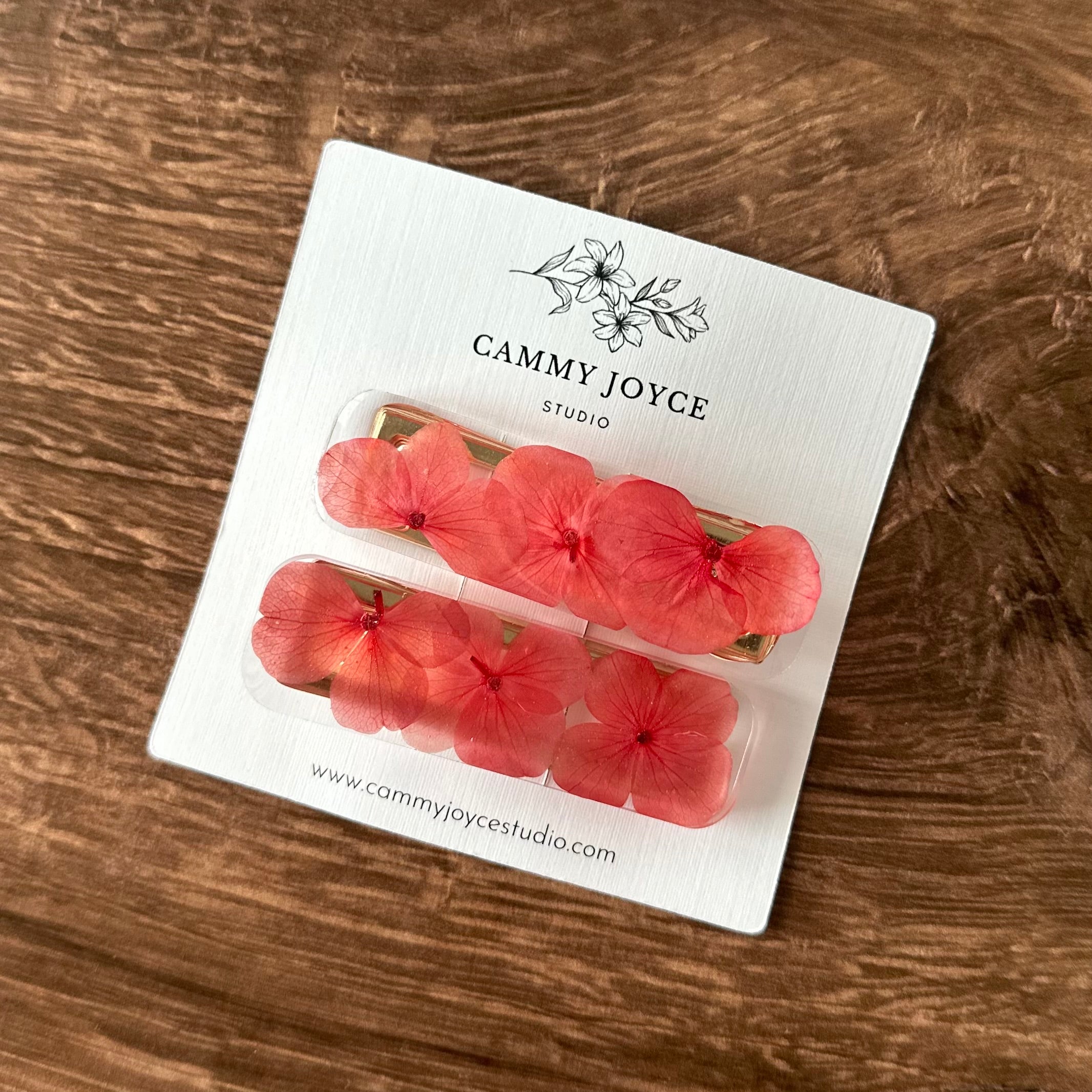 Handmade Resin Rectangle Barrette Set – Real Flower Hair Clips