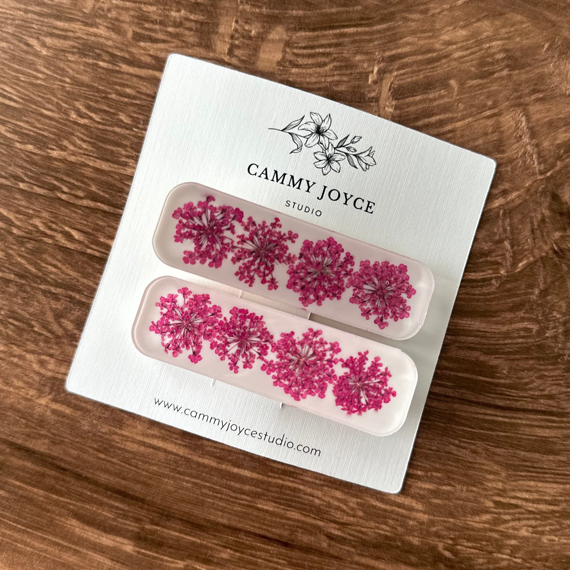 Handmade Resin Rectangle Barrette Set – Real Flower Hair Clips