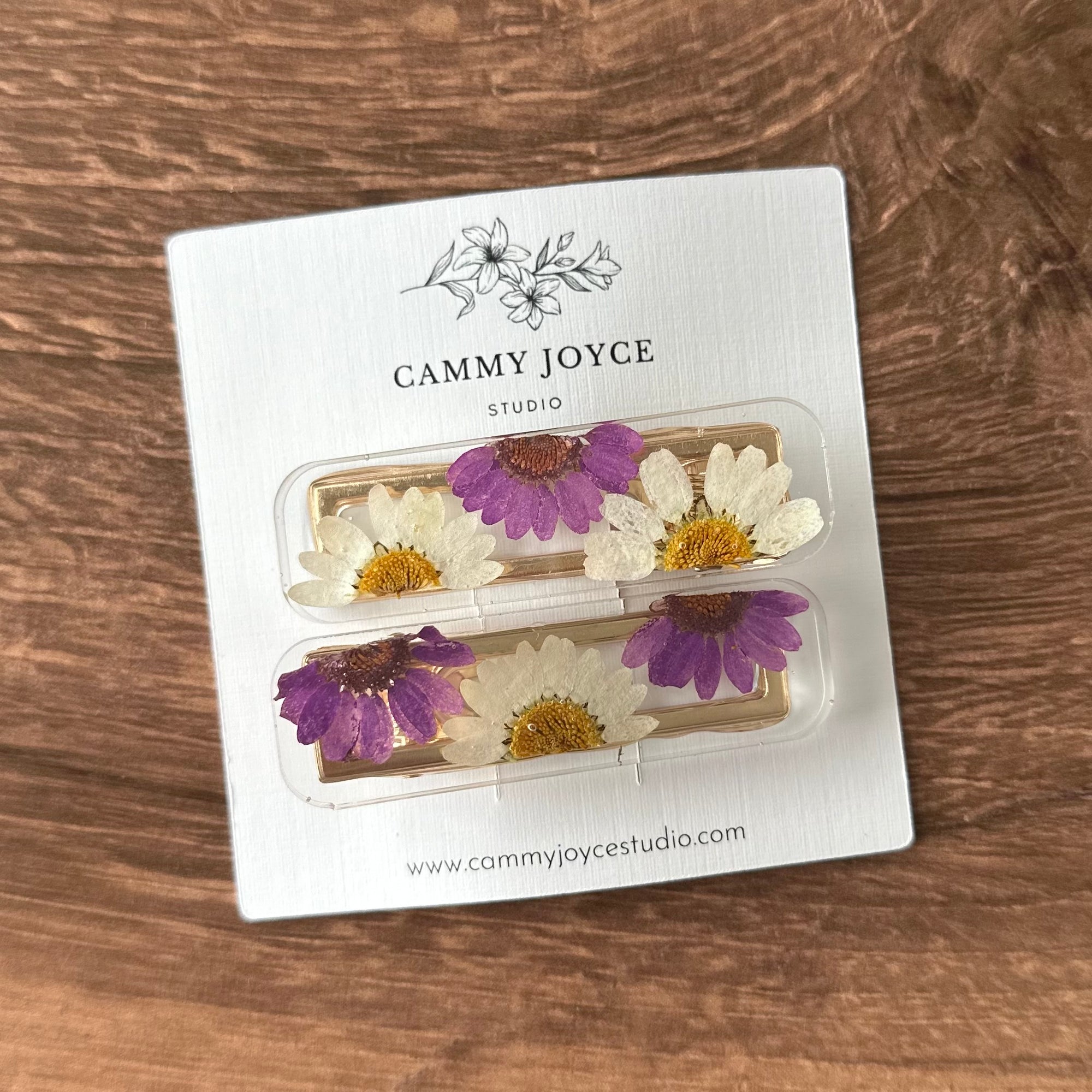 Handmade Resin Rectangle Barrette Set – Real Flower Hair Clips