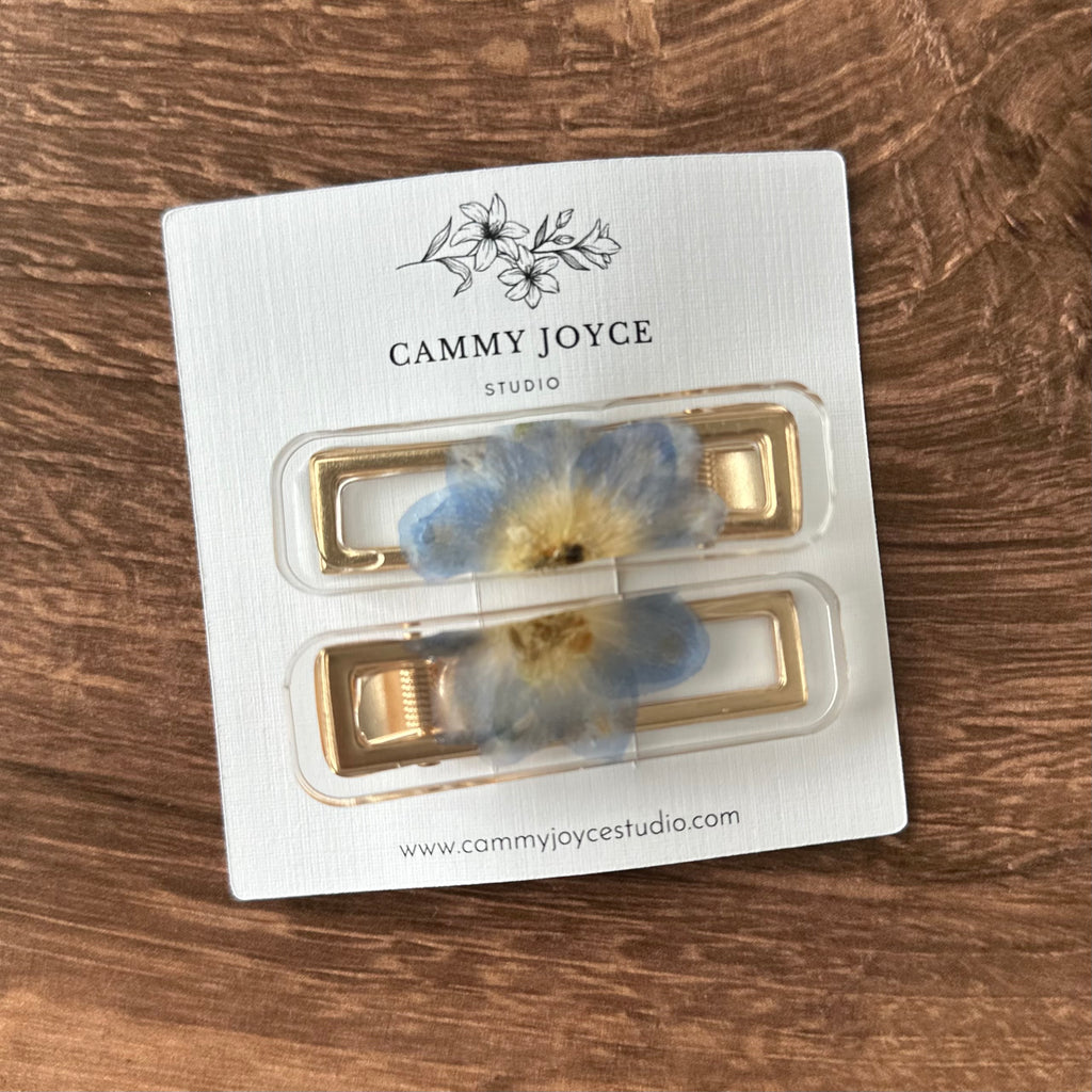 Handmade Resin Rectangle Barrette Set – Real Flower Hair Clips