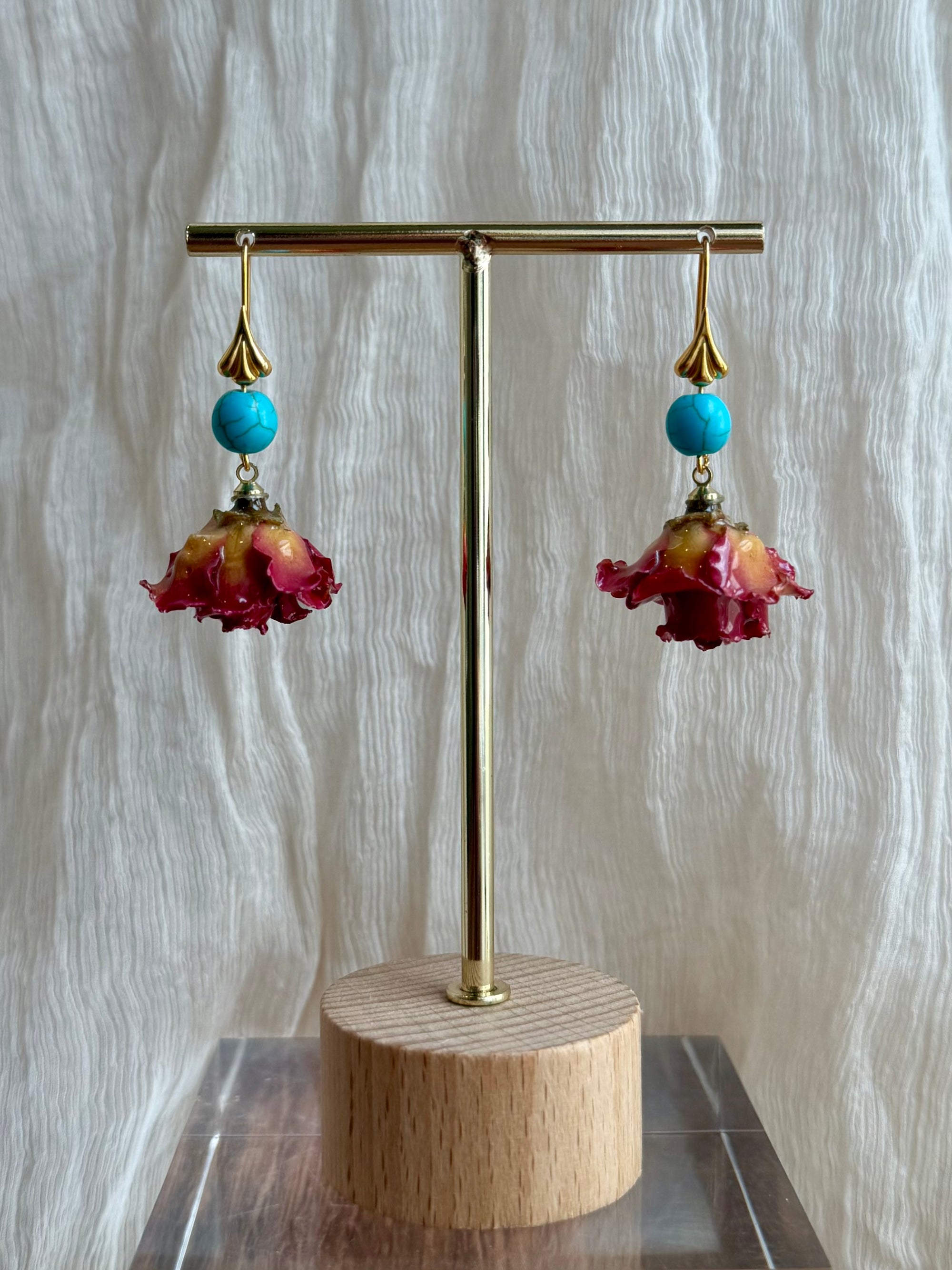 Turquoise & Rosebud Drop Earrings | Floral Statement Earrings