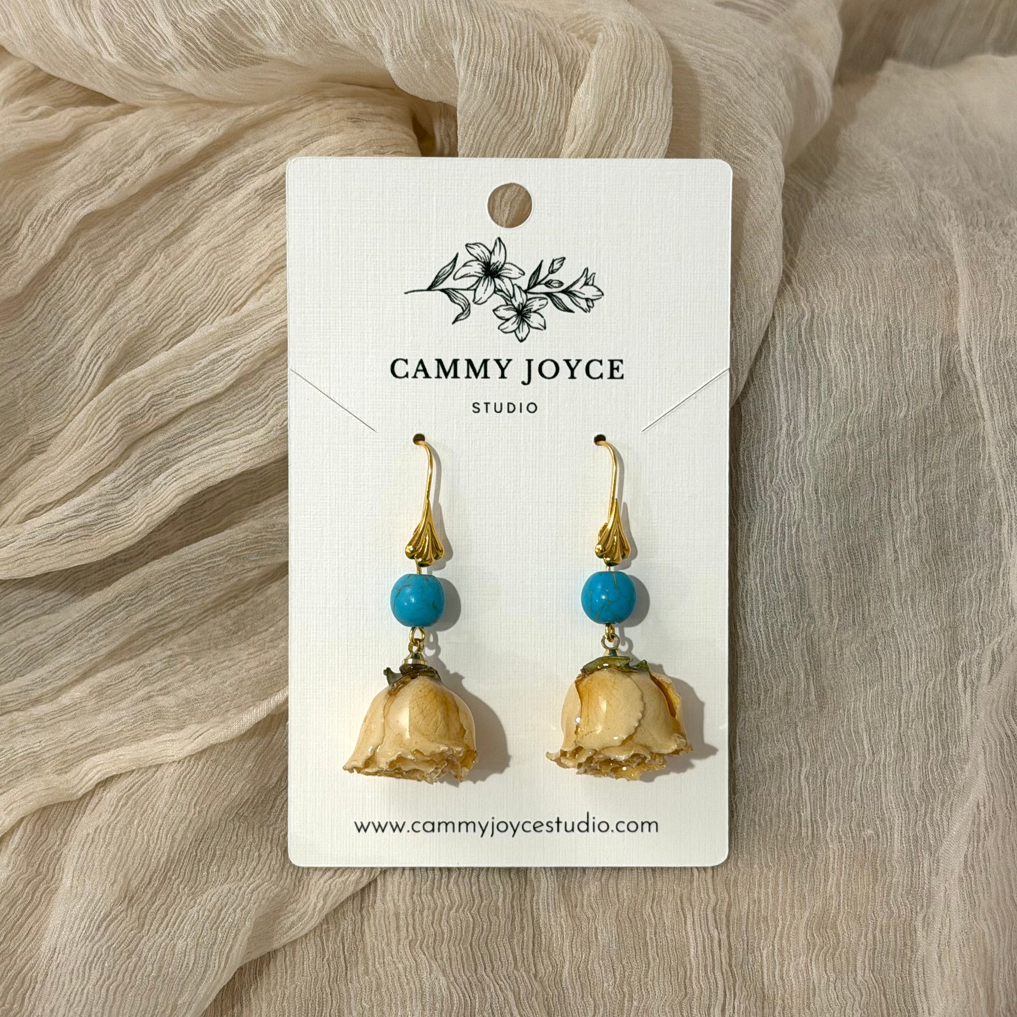 Turquoise & Rosebud Drop Earrings | Floral Statement Earrings